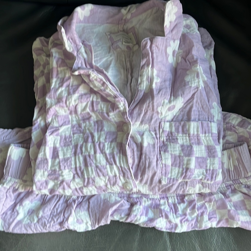 American Eagle size large PJs checkered, and flower purple bottom L as well